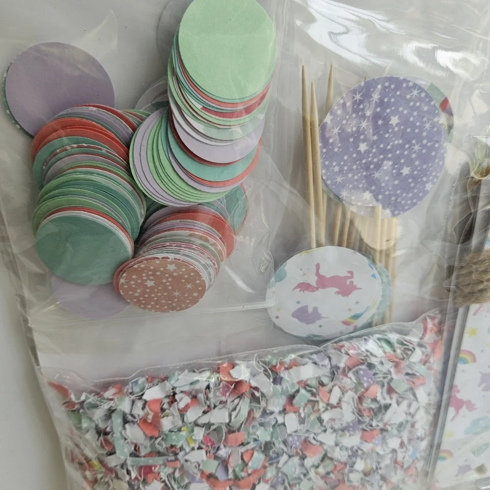 Pastel Party Decorations Set with Confetti and Floral Patterns